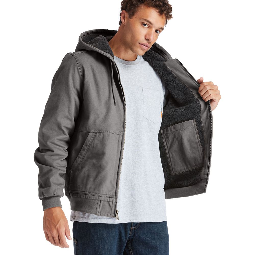 Timberland Mens Jackets PRO® Gritman Lined, Hooded Canvas - Dark Grey - India XA3612574